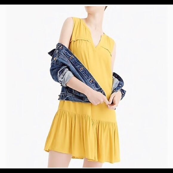 J. Crew Ruffle-hem Shift Dress Mustard size M - Picture 1 of 4